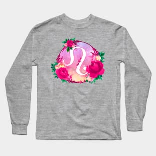 Leo Zodiac Horoscope Pink Floral Monogram Long Sleeve T-Shirt